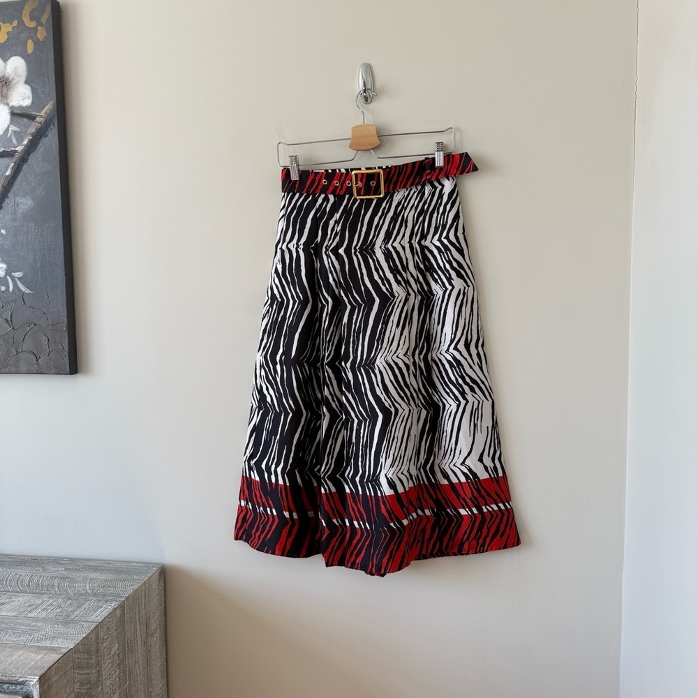 Zara Zebra Print Pleated Midi Skirt with Red Highlights - Picture 4 of 9
